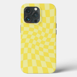 Retro Lemon Yellow Pastel Warped Chequerboard iPhone 13 Pro Case