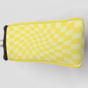 Retro Lemon Yellow Pastel Warped Chequerboard   Golf Head Cover