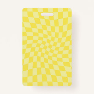 Retro Lemon Yellow Pastel Warped Chequerboard   ID Badge