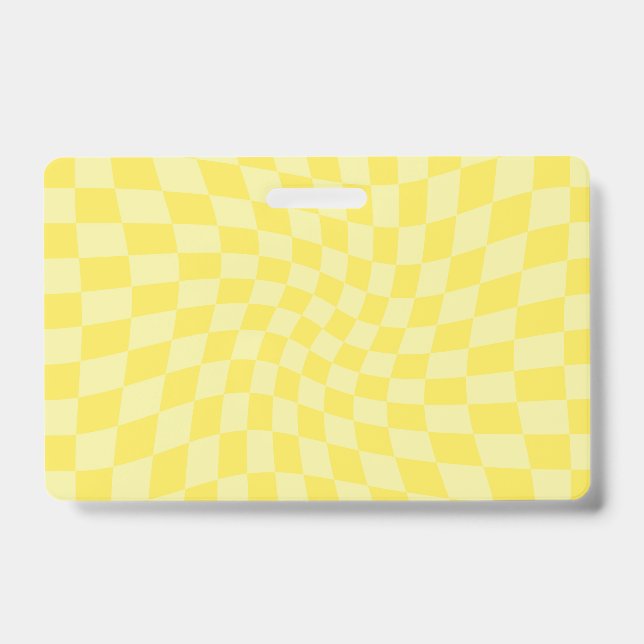 Retro Lemon Yellow Pastel Warped Chequerboard    ID Badge (Front)