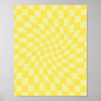 Retro Lemon Yellow Pastel Warped Chequerboard  