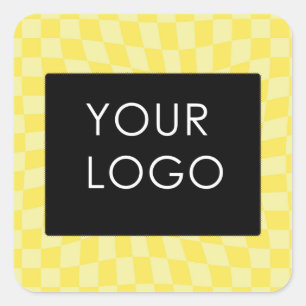 Retro Lemon Yellow Pastel Warped Chequerboard    Square Sticker
