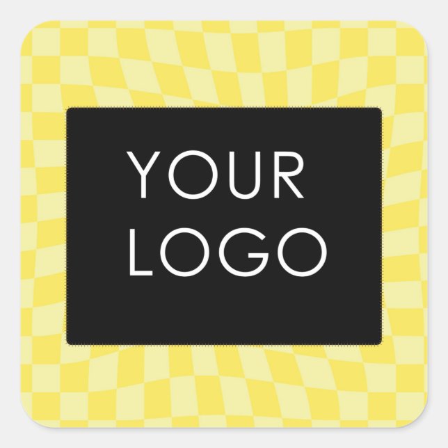Retro Lemon Yellow Pastel Warped Chequerboard    Square Sticker (Front)