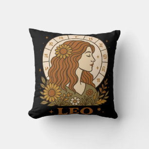 Retro Leo Zodiac Boho Floral Astrology Cushion