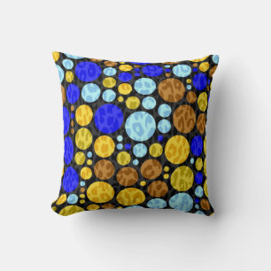Retro Leoapard Polka Dots   Aqua Yellow Blue Cushion