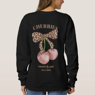Retro Leopard Bow Cherry Sweet & Soft Since Slogan Sweatshirt