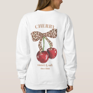 Retro Leopard Bow Cherry Sweet & Soft Since Slogan Sweatshirt