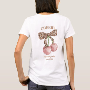 Retro Leopard Bow Cherry Sweet & Soft Since Slogan T-Shirt