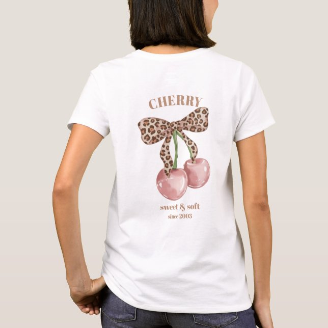 Retro Leopard Bow Cherry Sweet & Soft Since Slogan T-Shirt (Back)