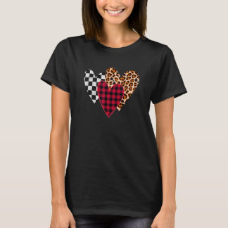 Retro Leopard Buffalo Black And White Plaid 3 Hear T-Shirt