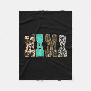 Retro leopard cowhide turquoise mama western fleece blanket