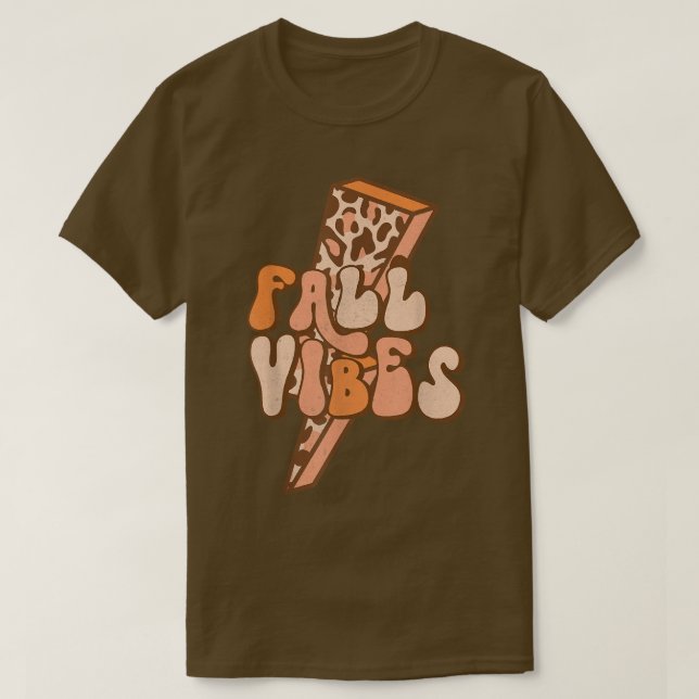 Retro Leopard Lightning Bolt Fall Vibes Funny Autu T-Shirt (Design Front)