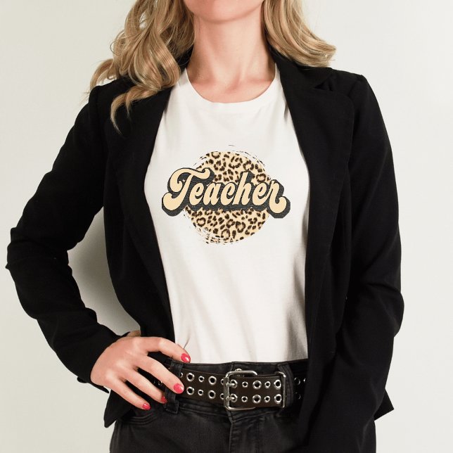 Retro Leopard Print I Cute Teacher Tri-Blend Shirt (Retro Leopard Teacher T-Shirt)