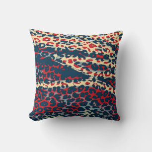 Retro Leopard Print Skin (BLue, Red, Bisque) Cushion