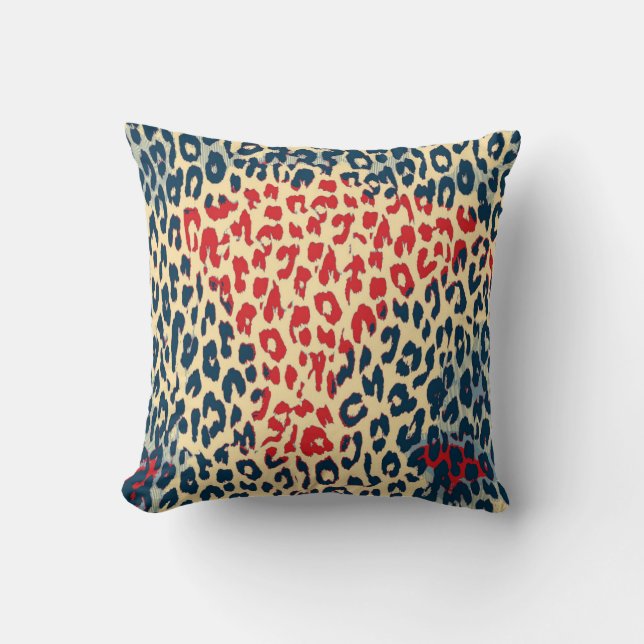 Retro Leopard Print Skin (Red, Blue, Cornsilk) Cushion (Front)