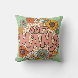 Retro Leopard Print "Soft Mama" Floral Graphic Des Cushion