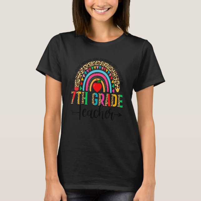 Retro Leopard Rainbow 7th Grade Teacher Back To Sc T-Shirt (Front)
