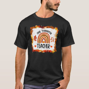 Retro Leopard Rainbow One Thankful Teacher Thanksg T-Shirt