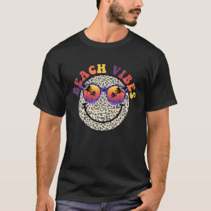 Retro Leopard Smile Face Beach Vibes Summer Men Wo T-Shirt