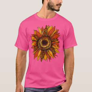 Retro Leopard Sunflower Fall Vibes Autumn Thanksgi T-Shirt
