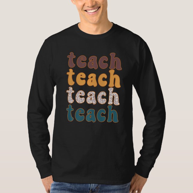 Retro Leopard Teach For Teacher Elementary School  T-Shirt (Front)