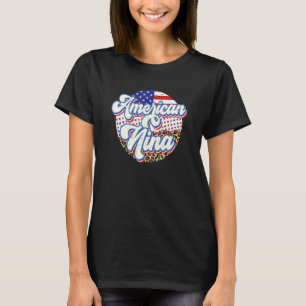 Retro Leopard Us Flag American Nina 4th Of July T-Shirt