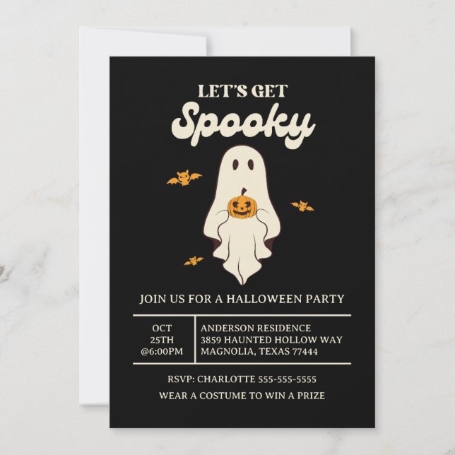  Retro Let’s Get Spooky Halloween Invitation (Front)