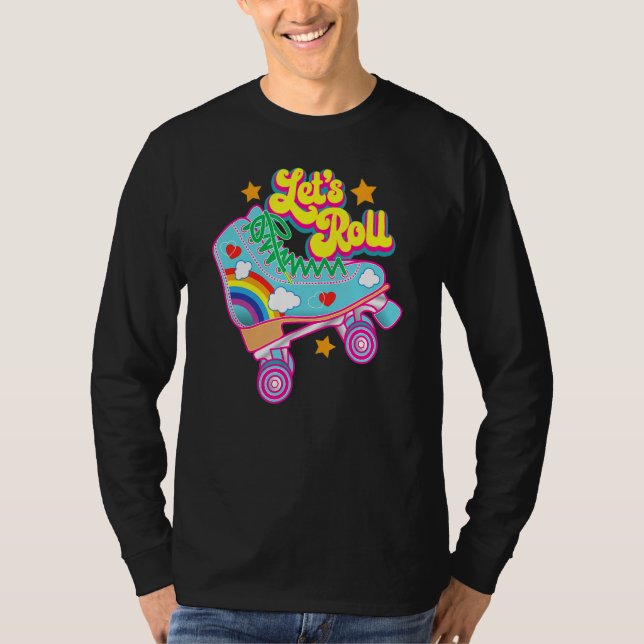 Retro Let’s Roll Rollerskating Cute Roller Skater  T-Shirt (Front)