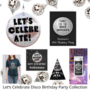 Retro Let's Celebrate Birthday Disco Ball Black Napkin