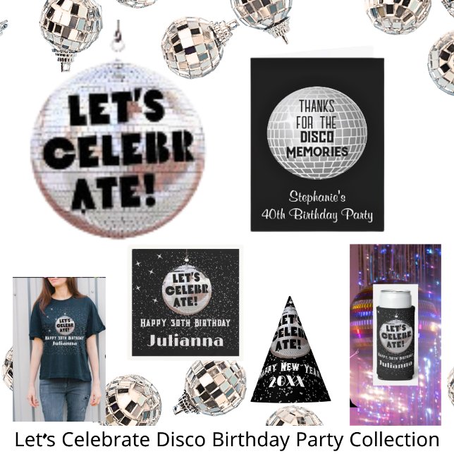 Retro Let's Celebrate Birthday Disco Ball Black Napkin (Creator Uploaded)