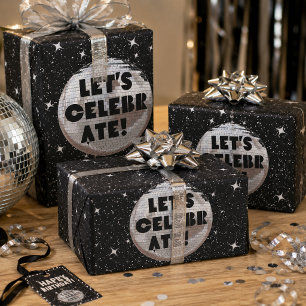 Retro Let's Celebrate Birthday Disco Ball Black Wrapping Paper Sheet