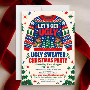 Retro Let's Get Ugly Sweater Christmas Party Invitation