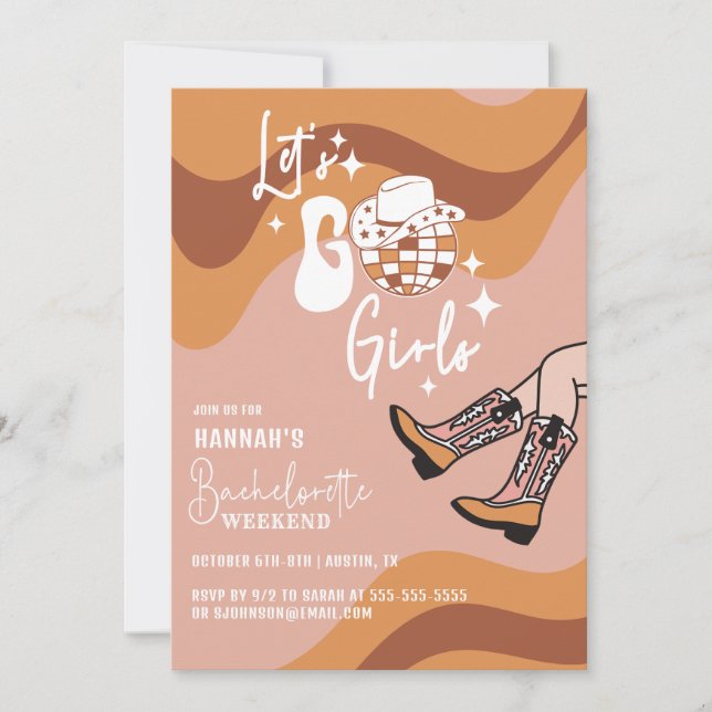 Retro Let's Go Girls Bachelorette Invitation (Front)