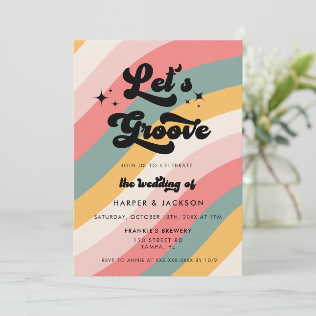 Retro Let's Groove Casual Wedding  Invitation (Standing Front)