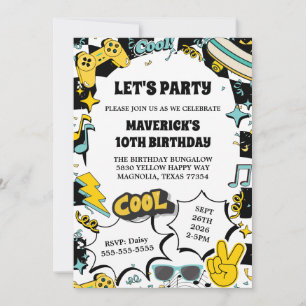 Retro Let's Party Birthday Invitation