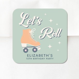 Retro Lets Roll Roller Skating Birthday Party Square Sticker