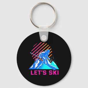 Retro Let's Ski Vintage 80s 90s Skiing Sport Skier Key Ring