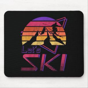 Retro Lets Ski Vintage 80s 90s Snow Skiing Mouse Pad