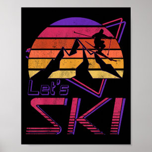 Retro Lets Ski Vintage 80s 90s Snow Skiing Poster