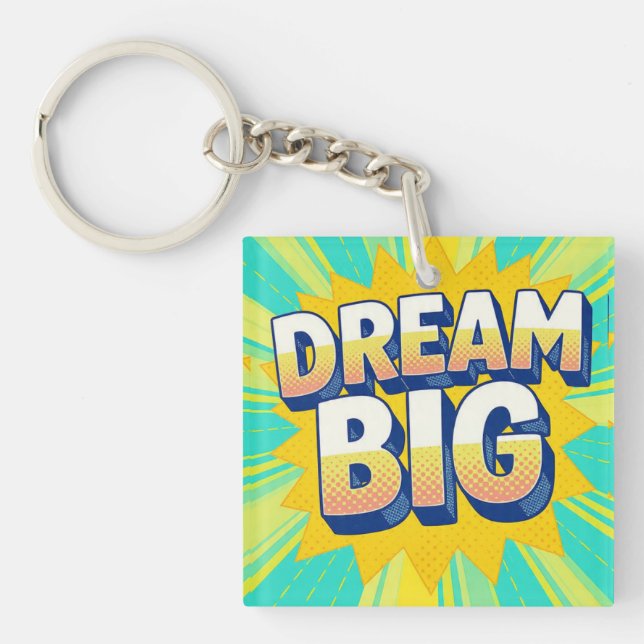 Retro lettering dream big text key ring (Front)