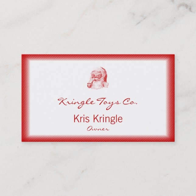 Retro Letterpress Style Santa with Pipe Business Card (Front)