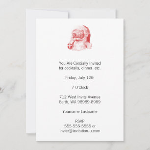 Retro Letterpress Style Santa with Pipe Invitation