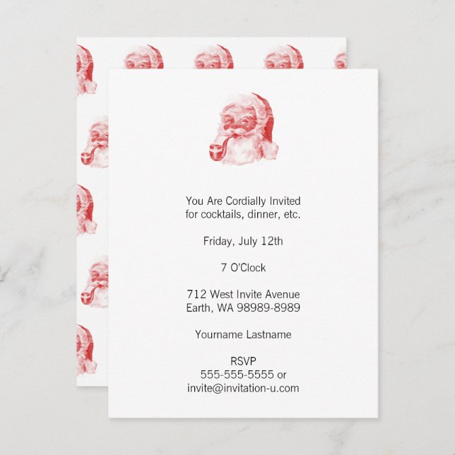 Retro Letterpress Style Santa with Pipe Invitation (Front/Back)