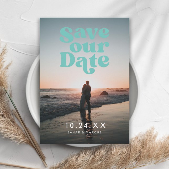 Retro Letters Save Our Date Photo Card (Creator Uploaded)