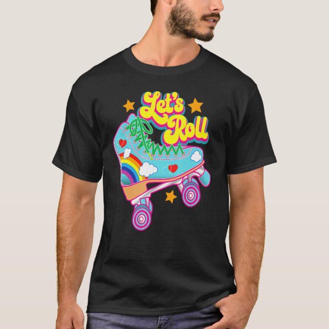 Retro Letu2019s Roll Rollerskating Cute Roller Ska T-Shirt (Front)