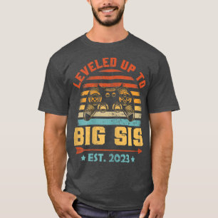 Retro Levelled Up To Big Sis 2023 Gaming Pregnancy T-Shirt