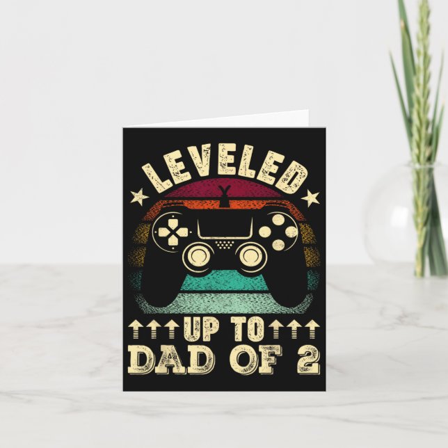 Retro Levelled Up To Dad Of 2 Fathers Day New Dad  Card (Front)