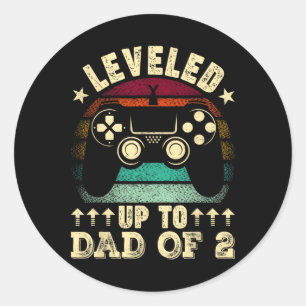 Retro Levelled Up To Dad Of 2 Fathers Day New Dad  Classic Round Sticker