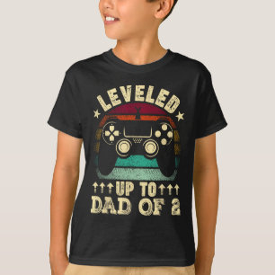 Retro Levelled Up To Dad Of 2 Fathers Day New Dad T-Shirt