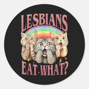 Retro Lgbt Eat What Cat Lesbian Pride Month Equal  Classic Round Sticker